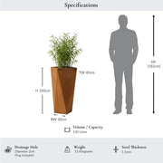 100cm Geometric Tall Square Corten Steel Planter